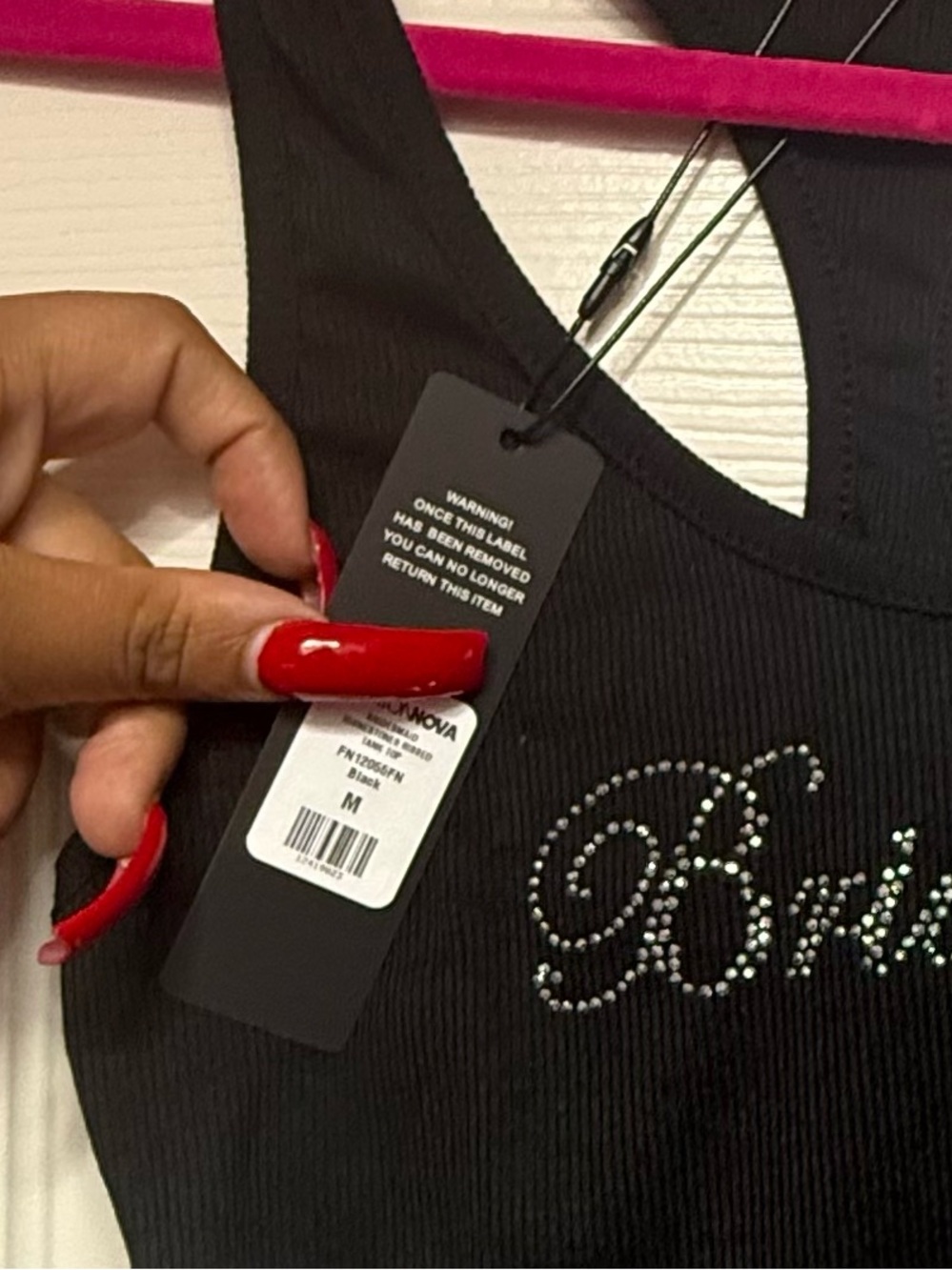 Fashion Nova Black Rhinestone 'Bridesmaid' Ribbed Tank